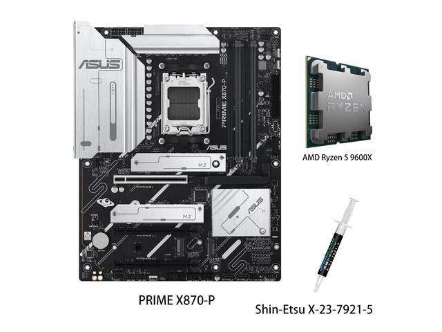 ASUS PRIME X870-P Motherboard & AMD Ryzen 5 9600X CPU Combo, AMD X870 (AM5 Socket) ATX motherboard,DDR5 slots, four M.2 slots, Realtek 2.5 Gb...