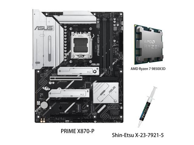 ASUS PRIME X870-P Motherboard & AMD Ryzen 7 9850X3D CPU Combo, AMD X870 (AM5 Socket) ATX motherboard,DDR5 slots, four M.2 slots, Realtek 2.5 Gb.