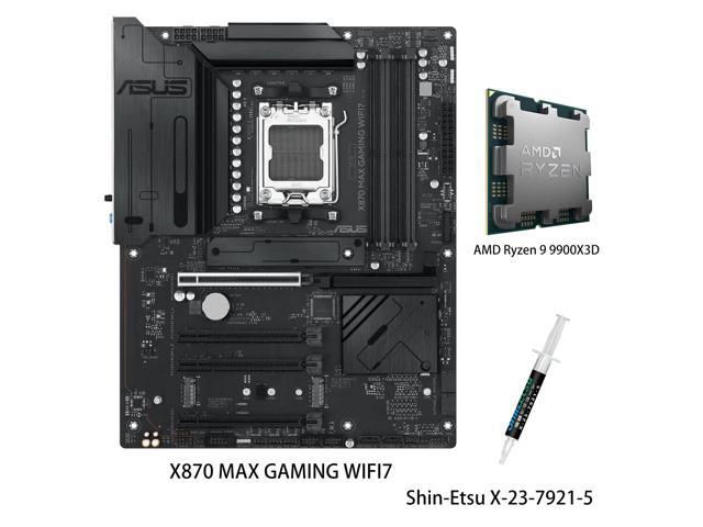 ASUS X870 MAX GAMING WIFI7 Motherboard & AMD Ryzen 9 9900X3D CPU Combo, AM5 ATX, DDR5, three M.2 slots, Realtek 2.5Gb Ethernet, USB 40Gbps,front...