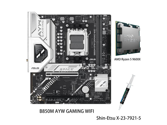 ASUS B850M AYW GAMING WIFI Motherboard & AMD Ryzen 5 9600X CPU Combo, AMD B850 micro-ATXmotherboard AM5, DDR5, PCle 5.0Ready, Wi-Fi 6,Realtek 2.5Gb...
