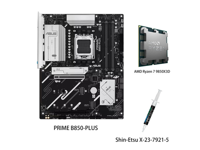 ASUS PRIME B850-PLUS Motherboard & AMD Ryzen 7 9850X3D CPU Combo, AMD B850 ATX motherboard AM5 DDR5, PCle 5.0 Ready, three M.2slots, Realtek 2.5Gb...