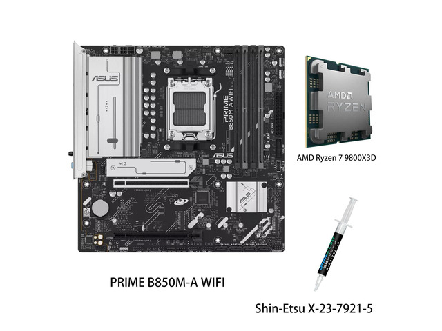 ASUS PRIME B850M-A WIFI Motherboard & AMD Ryzen 7 9800X3D CPU Combo, AMD B850 (AM5 Socket) micro-ATX, PCIe 5.0 Ready,three M.2 slots,Wi-Fi...