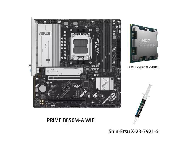 ASUS PRIME B850M-A WIFI Motherboard & AMD Ryzen 9 9900X CPU Combo, AMD B850 (AM5 Socket) micro-ATX, PCIe 5.0 Ready,three M.2 slots,Wi-Fi 6E,Realtek.