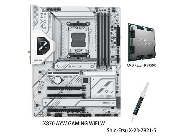 ASUS X870 AYW GAMING WIFI W Motherboard & AMD Ryzen 9 9950X CPU Combo, AM5 ATX, DDR5, three M.2 slots, Wi-Fi 6, Realtek 2.5Gb Ethernet, USB 40Gbps,.