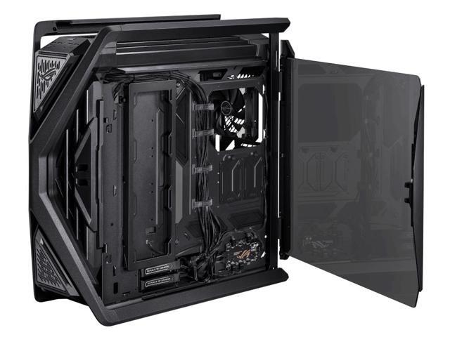 ASUS ROG GR701 full-tower case, Compatible with ATX and EATX motherboards, Featuring an aluminum alloy X-shaped frame, Pre-installed with four 140.