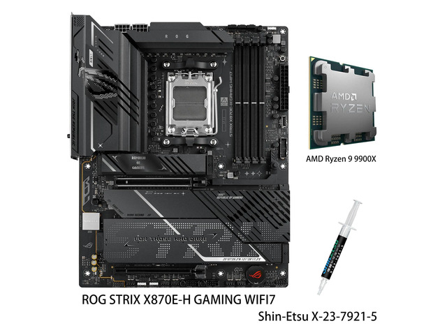 ASUS ROG STRIX X870E-H GAMING WIFI7 Motherboard & AMD Ryzen 9 9900X CPU Combo, AMD X870E-H ATX motherboard with 16+2+1 power stages, DDR5 AEMP,...