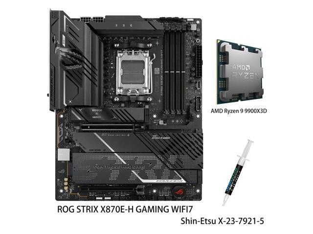 ASUS ROG STRIX X870E-H GAMING WIFI7 Motherboard & AMD Ryzen 9 9900X3D CPU Combo, AMD X870E-H ATX motherboard with 16+2+1 power stages, DDR5 AEMP,...