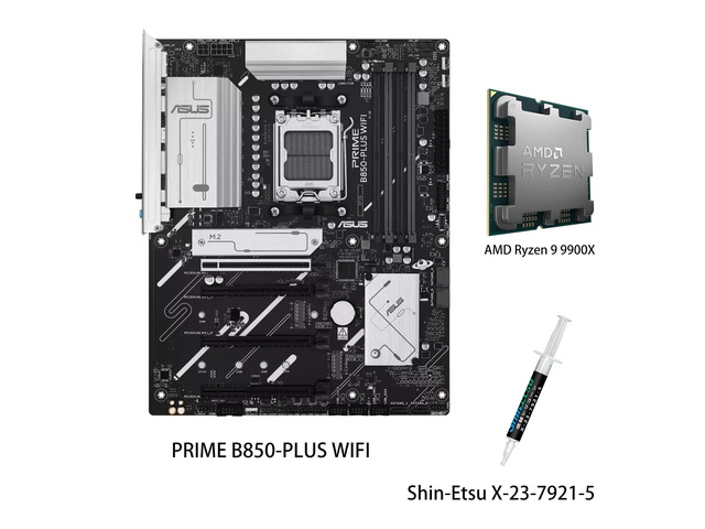 ASUS PRIME B850-PLUS WIFI Motherboard & AMD Ryzen 9 9900X CPU Combo, AMD B850 ATX motherboard AM5 DDR5, PCle 5.0 Ready, three M.2slots, Wi-Fi 6E,...