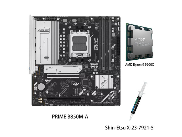 ASUS PRIME B850M-A Motherboard & AMD Ryzen9 9900X CPU Combo, AMD B850 (AM5 Socket) micro-ATX,5PCIe 5.0 Ready,three M.2 slots,Realtek 2.5Gb...
