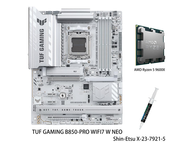 ASUS TUF GAMING B850-PRO WIFI7 W NEO Motherboard & AMD Ryzen 5 9600X CPU Combo, AMD AM5, DDR5, Realtek 2.5Gb Ethernet, BIOS FlashBack, three M.2...