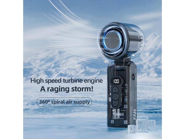 Handheld Turbo Fan Mini Ice Cooler USB Powered Digital Display Outdoor Camping Travel Desktop Folding Summer Cooling Fans (Black)