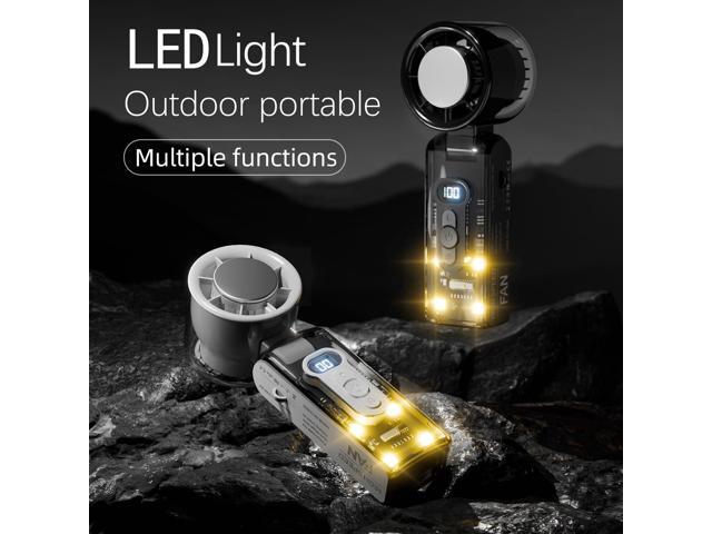 Handheld Turbo Fan Mini Ice Cooler USB Powered Digital Display Outdoor Camping Travel Desktop Folding Summer Cooling Fans (Black)