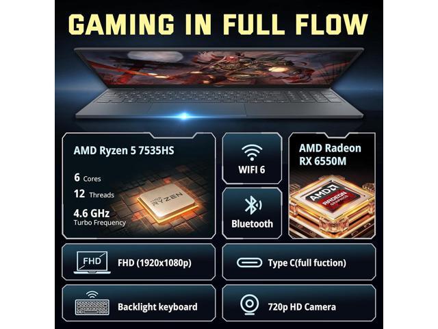 HP Victus 15.6' Gaming Laptop, 144Hz FHD IPS Display, AMD Ryzen 5 7535HS, 16GB DDR5, 1TB SSD, AMD Radeon RX 6550M, Backlit Keyboard, Wi-Fi 6, Win...