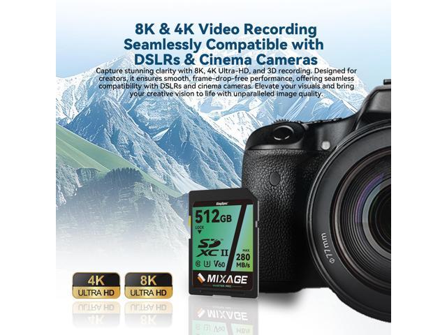 KingSpec MIXAGE 256GB SD Memory Card V60 UHS-II U3 A1 Speed Up to 280MB/s C10 SDXC for 4k/8k Video 256GB