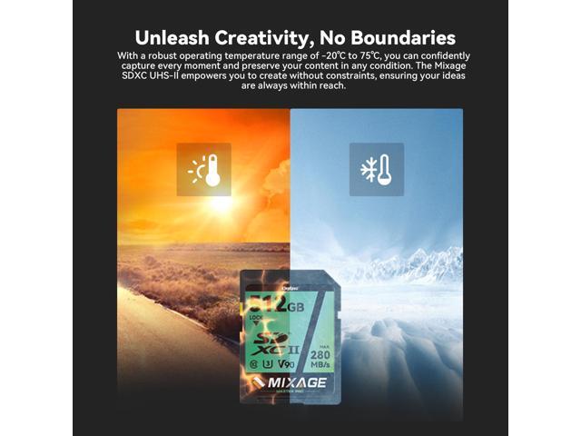 KingSpec MIXAGE High Speed 256GB C10 UHS-II U3 V90 A1 SD Memory Card Read/Write Speed Up to 280/269MB/s For 4K/8K Video Recording 256GB