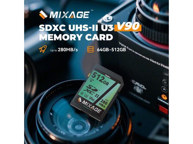 KingSpec MIXAGE High Speed 512GB C10 UHS-II U3 V90 A1 SD Memory Card Read/Write Speed Up to 280/269MB/s For 4K/8K Video Recording 512GB