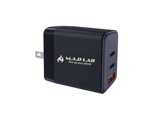 M. A.D LAB 65W GaN Fast Charger 3-Port USB C Charger Block, Compact Travel Adapter, Swappable Plugs, High-Speed Charging for iPhone, iPad, MacBook,...