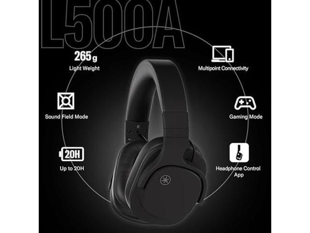 Yamaha YH-L500A Wireless Over-Ear Headphones - Sound Field Mode, Lightweight, Bluetooth Multipoint, aptX Adaptive, Google Fast Pair (Black)