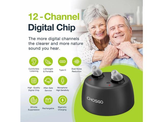 Chosgo K19 Rechargeable Personal Sound Amplifier with Portable Charging Case,Hearing Aids for Seniors with Noise Cancelling(Black)