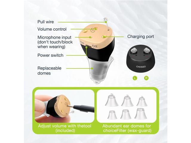 Chosgo K19 Rechargeable Personal Sound Amplifier with Portable Charging Case,Hearing Aids for Seniors with Noise Cancelling(Black)