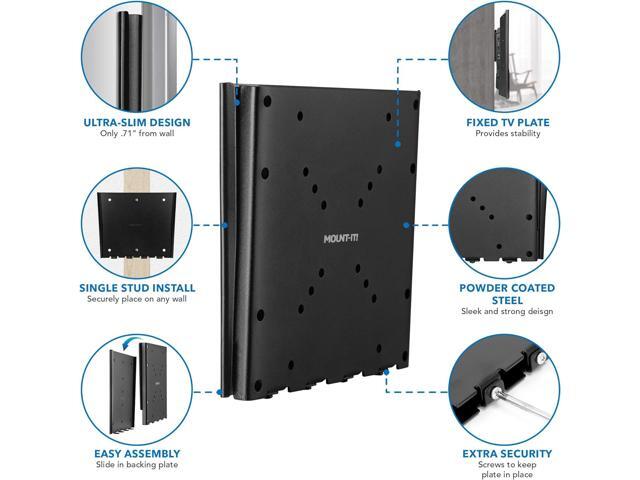 Low-Profile Fixed TV Wall Mount With Removable Plate Flush Wall Mounting Bracket Fits 23' - 42' Screens Up To VESA 200x200 mm, 66lbs Capacity, Black