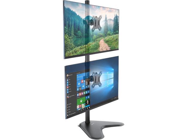 Vertical Dual Monitor Stand Stacked Monitor Free Standing Desk Mount Height Adjustable Tilt Swivel Rotate Ergonomic Riser VESA Compatible for Two...