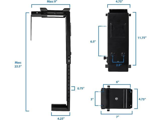 CPU Under Desk Mount Bracket - Computer Tower Wall and Under Counter Holder, 360 Degree Swivel Adjustable Height and Width Wall-Mountable