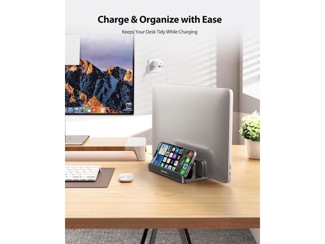 AboveTEK Vertical Laptop Stand, 3 Slots Aluminum Desk Laptop Holder & Laptop Docking Station Stand for MacBook, Tablet, Phone - Universal Fit (Up...