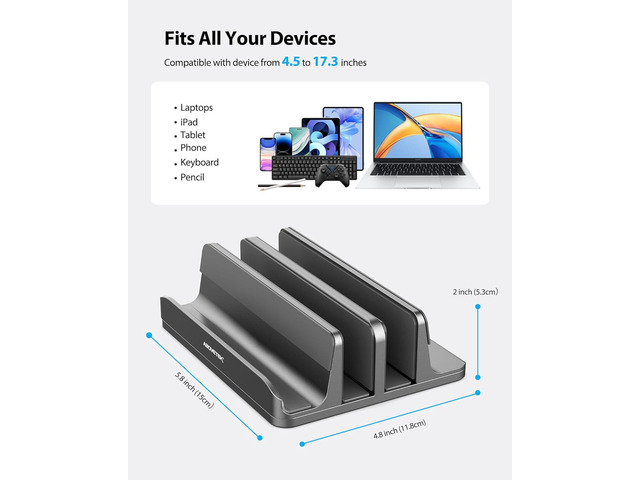 AboveTEK Vertical Laptop Stand, 3 Slots Aluminum Desk Laptop Holder & Laptop Docking Station Stand for MacBook, Tablet, Phone - Universal Fit (Up...