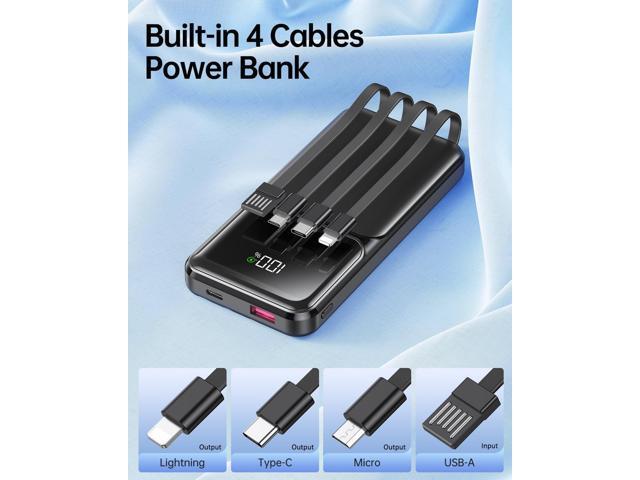 Portable Charger with Built in Cable - 20000mAh Fast Charging 22.5W Slim Power Bank USB C LED Display Travel Battery Pack 5 Outputs & 3 Inputs for...