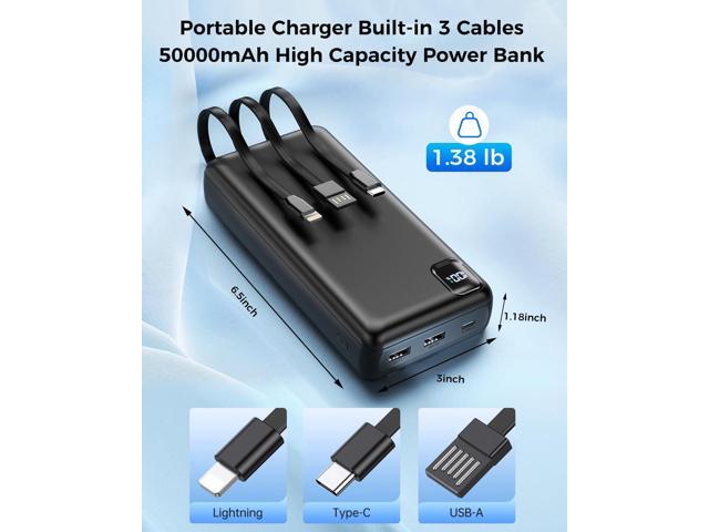Portable Charger Power Bank 50000mAh Portable Phone Charger, PD 22.5W Fast Charging Powerbank Built in Cable, 5 Output 3 Input USB C LED Display...