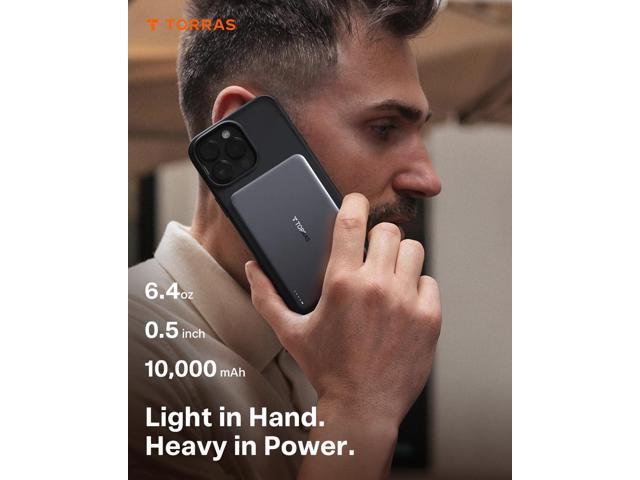 TORRAS MiniMag Power Bank,Ultra-Slim 10,000mAh Magnetic Wireless Portable Charger, 22.5W Fast Charging Battery Pack with USB-C Cable Designed for...