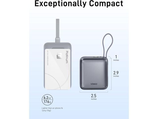 VINKO Small Portable Charger, 22.5W Fast Charging Mini Power Bank 10000mAh with Built-in Cables LED Display, Travel Essential USB-C Battery Pack...
