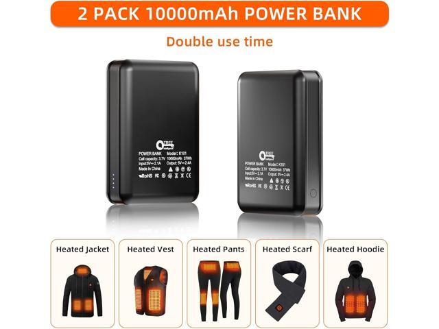 5V2.4A Power Bank for Heated Jacket Vest Underwear Pants, 2 Pack Portable 10000mAh Dual USB Output Ports Battery Pack for Smart Device