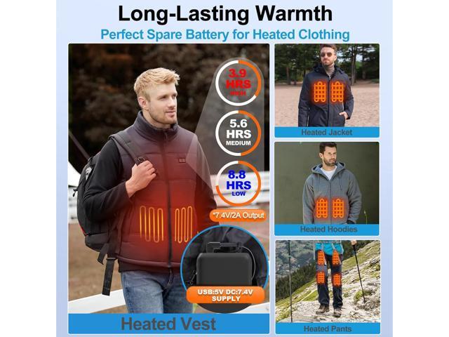 16000mAh Battery Pack for Heated Vest-5V/7.4V Rechargeable Power Bank with LED Display and DC/USB Output for Heated Jacket, Hoodie and Pants,Fast...