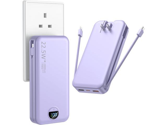 Portable Charger with Wall Plug, 20000mAh USB C Power Bank Fast Charging, External Battery Pack with Built in Cables, Digital Display, 5 Output 2...