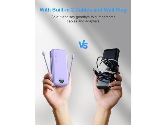 Portable Charger with Wall Plug, 20000mAh USB C Power Bank Fast Charging, External Battery Pack with Built in Cables, Digital Display, 5 Output 2...
