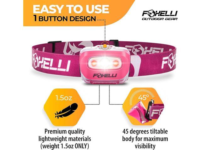Foxelli LED Headlamp Flashlight for Adults & Kids, Running, Camping, Hiking Head Lamp with White & Red Light, Comfortable Headband, Lightweight &...