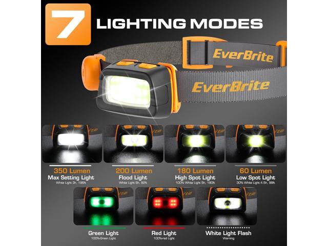 EverBrite Rechargeable Headlamp - 350 Lumens Headlight with Red/Green Light and Tail Light, 7 Lighting Modes with Memory Function, Perfect for...