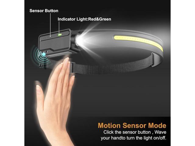 LED Headlamp Rechargeable Waterproof, Motion Sensor Hardhat Headlamp with Clips, 230°Wide Beam Head Lamp 6 Modes, for Adults, Kids, Camping,...