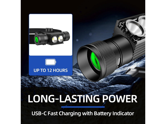 Headlamp Rechargeable 2600mAh Hard Hat Light,1000LM Forehead LED Flashlight Lightweight, Heavy-Duty, IPX4 Waterproof for Camping, Running, Work,...