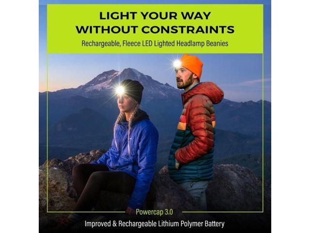POWERCAP LED Hat Light 150 Lumens Rechargeable Fleece Beanie with Bright Built-in Headlamp Waterproof LED Warm One Size Cap