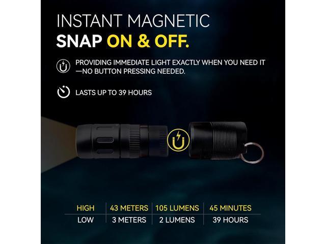 CLT Mini EDC Rechargeable Flashlight Magnetic Keychain, Snap on/off, 105 Lumen, Portable and Compact LED Keychain Flashlights - Durable Built-in...