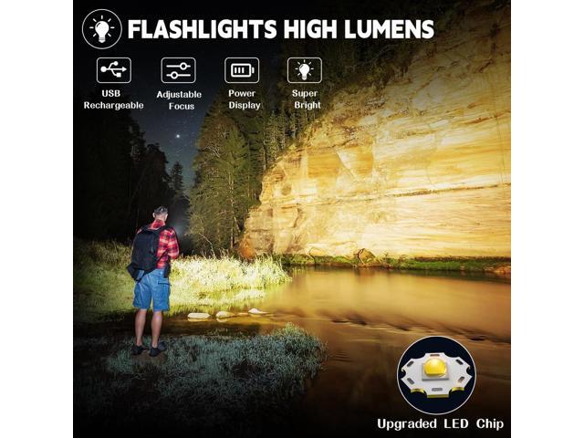 3Pack Rechargeable Flashlights High Lumens, 5Modes LED Flashlight Rechargeable, Super Bright Flashlight High Powered, Adjustable Tactical...