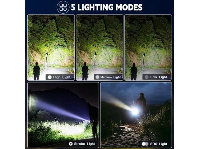 3Pack Rechargeable Flashlights High Lumens, 5Modes LED Flashlight Rechargeable, Super Bright Flashlight High Powered, Adjustable Tactical...