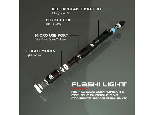 Rechargeable Pen Light Flashlight IP67 Waterproof with Pocket Clip 4-Zoomable, Prefect Pocket Flashlight for Inspection,Work,Repair