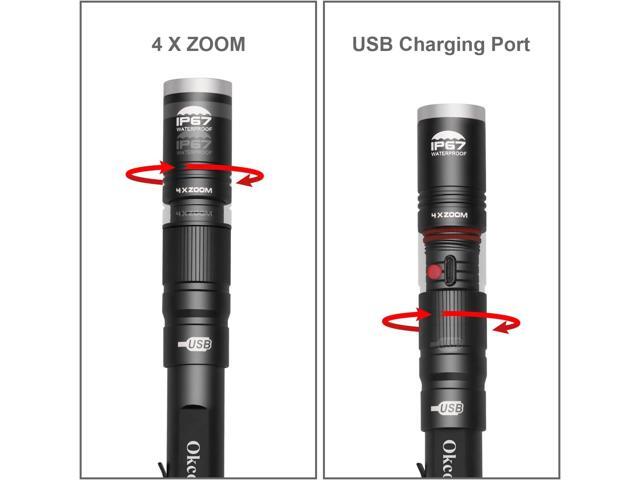 Rechargeable Pen Light Flashlight IP67 Waterproof with Pocket Clip 4-Zoomable, Prefect Pocket Flashlight for Inspection,Work,Repair