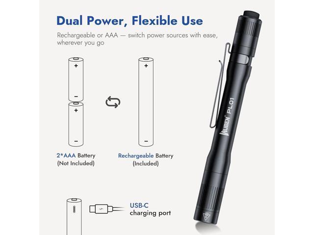 WUBEN PL01 Pen Light, 650 Lumens Pocket EDC Flashlight Rechargeable, Bright LED Pen Flashlight, IP68 Handheld Flash Lights, Compatible 2 AAA...