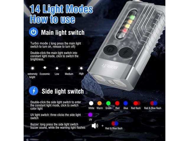 BORUIT V10 Small Powerful Flashlight with 365nm UV Black Light - Super Bright, USB C Rechargeable Led Keychain Flash Light with Cob Side Light, Magnet