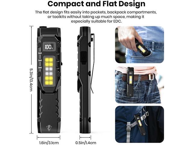 EDC Tactical Flashlight, 1100 High Lumens Rechargeable LED Flat Flashlight w/ Clip & Digital Display, Pocket Flashlight for Home Camping Emergency,...